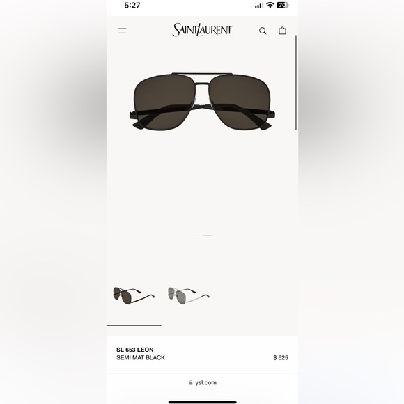 SAINT LAURENT YSL Aviator Sunglasses Matte Black Metal Frame - Picture 10 of 16